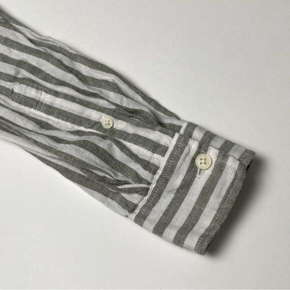 H&M Linen Blend Striped Button Front Regular Fit Coupe Standard Button Up Mens S - Picture 16 of 16
